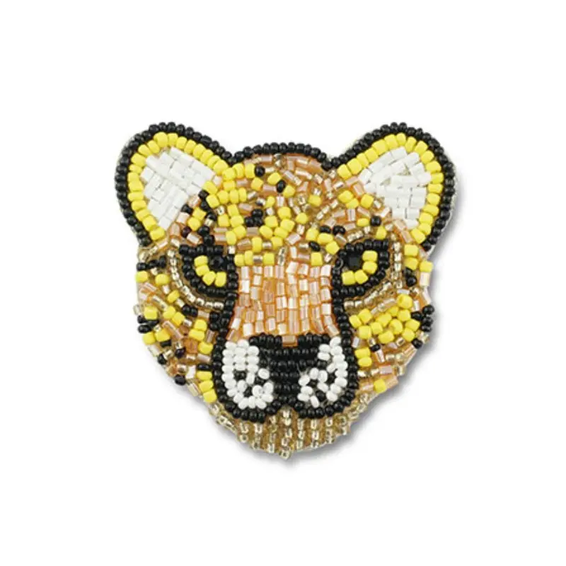 Brosche 'Leopard' gelb/schwarz/weiß