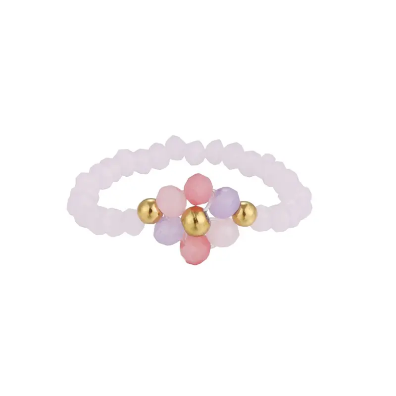 Elastischer Damen Perlen-Ring 'Blume' rosa