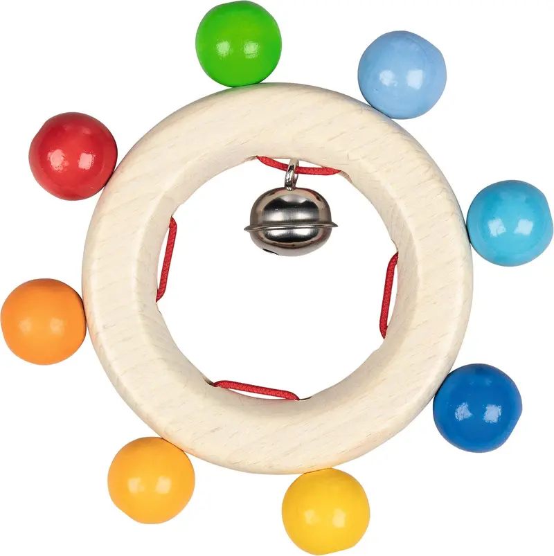 Greifling Ring mit Regenbogenperlen und Glöckchen