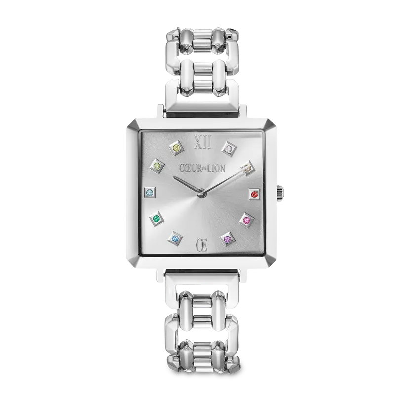 Uhr Iconic Cube Classic Rainbow Statement silber